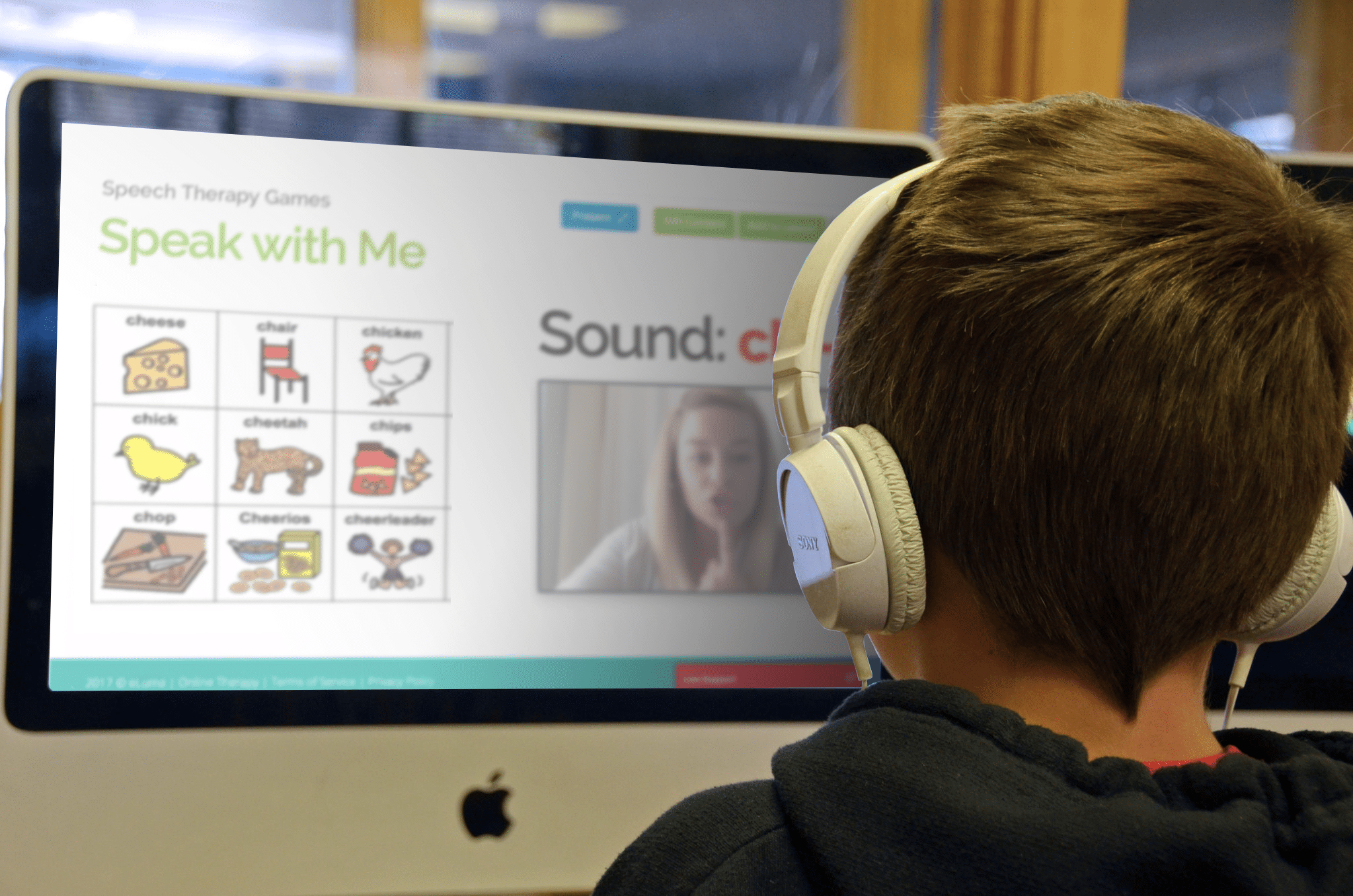 Young boy participating in telehealth session online