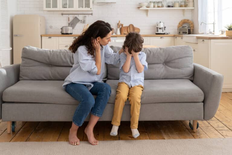 caregiver comforting child