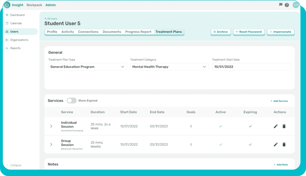 eLuma Insight treatment plan page