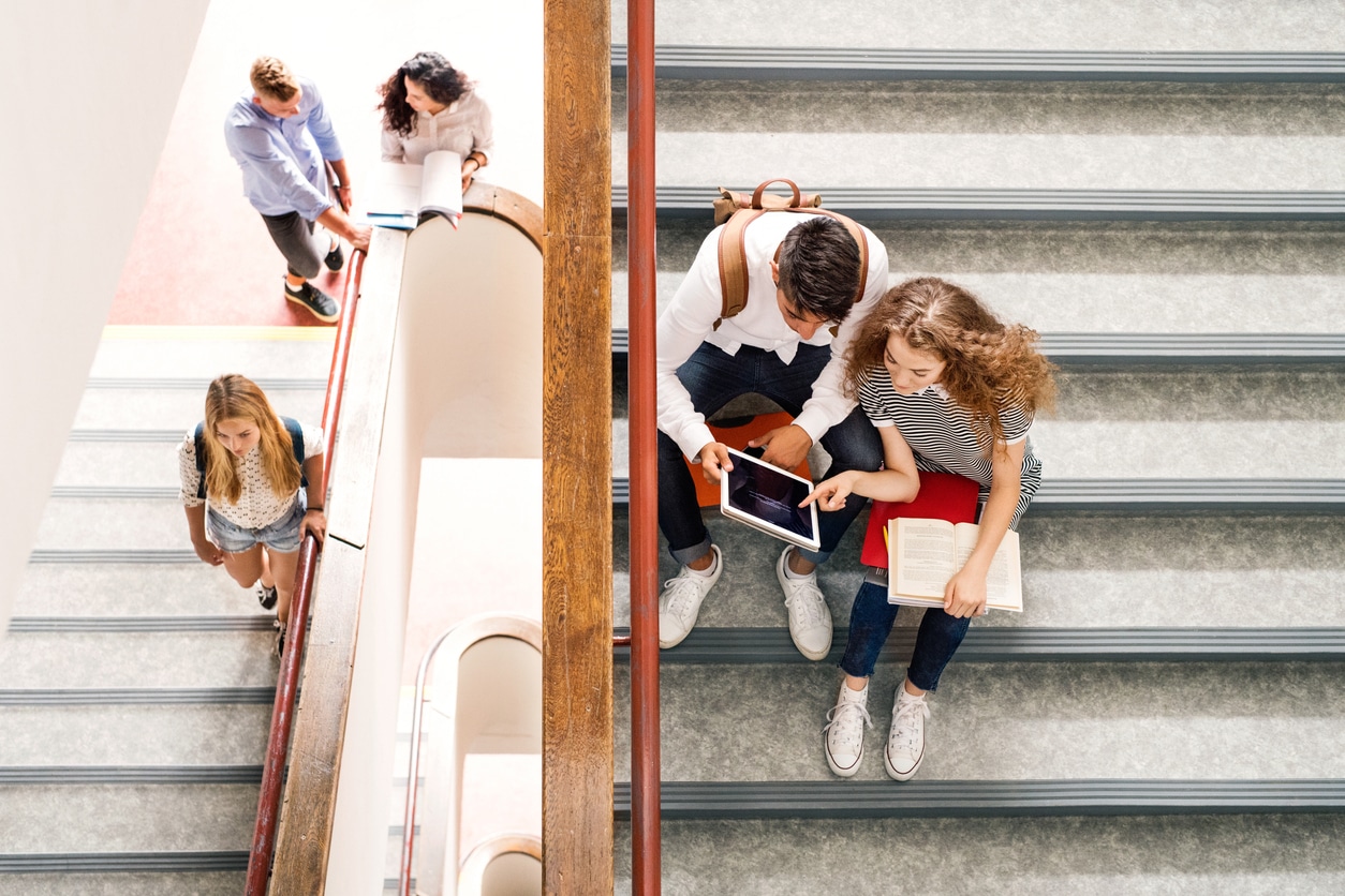 kids in the school stairway